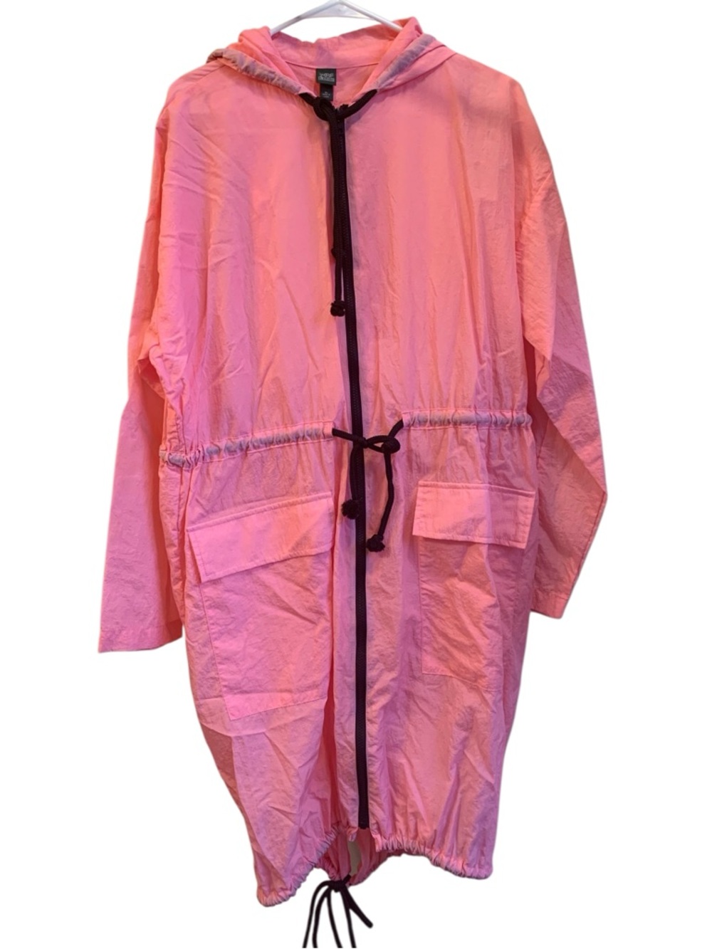 New WILD FABLE Woman’s Pink & Black Rain Coat Jacket Parachute Material Size XL